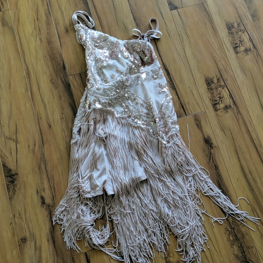 Gold fringe party dress